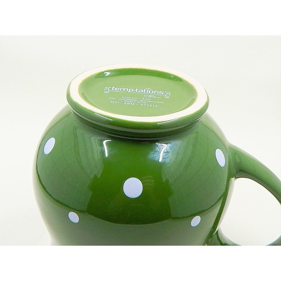 Temptations By Tara Green White Polka Dot Belly Coffee Mug Cup 16 oz - Picture 9 of 10